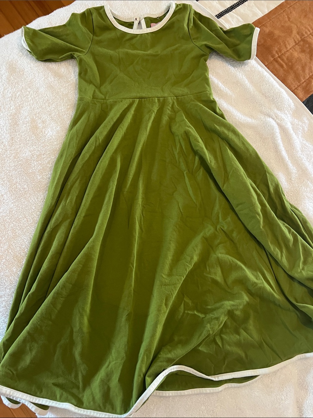 SweetHoney Olive Green Dress with White Trim